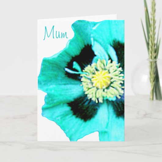 Blauwe blauwe kaart "Mum" witte Moederdag (Voorkant)