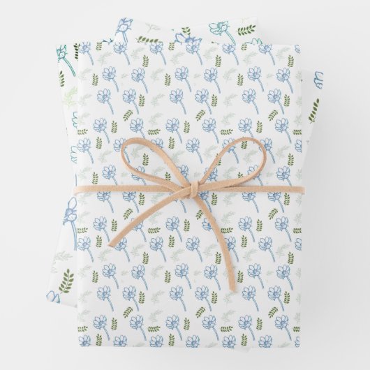 Blauwe blauwe maisbladeren patroon inpakpapier vel (In situ)