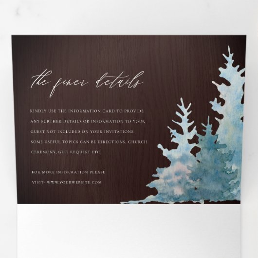 BLAUWE BLAUWE MOUNTAINEN PINE WATERVERF WEDDING DRIELUIK UITNODIGING (Binnenzijde eerst)