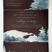 BLAUWE BLAUWE MOUNTAINEN PINE WATERVERF WEDDING DRIELUIK UITNODIGING (Binnenkant midden)