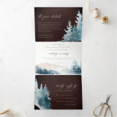 BLAUWE BLAUWE MOUNTAINEN PINE WATERVERF WEDDING DRIELUIK UITNODIGING (Binnen)