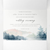 BLAUWE BLAUWE MOUNTAINEN PINE WATERVERF WEDDING DRIELUIK UITNODIGING (Binnenkant midden)