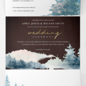 BLAUWE BLAUWE MOUNTAINEN PINE WATERVERF WEDDING DRIELUIK UITNODIGING (Binnenkant midden)