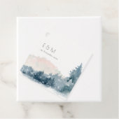 BLAUWE BLAUWE MOUNTAINES PINE MONOGRAM WEDDING BEDANKJES LABELS (In situ)