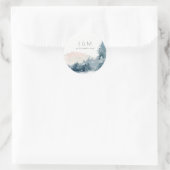 BLAUWE BLAUWE MOUNTAINES PINE MONOGRAM WEDDING RONDE STICKER (Tas)