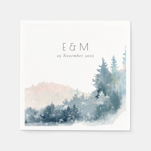 BLAUWE BLAUWE MOUNTAINES PINE MONOGRAM WEDDING SERVET (Voorkant)