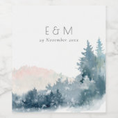 BLAUWE BLAUWE MOUNTAINES PINE MONOGRAM WEDDING WIJN ETIKET (Enkel label)