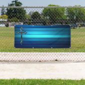 Blauwe blauwe plank Lange blanco kerk Spandoek (Insitu)