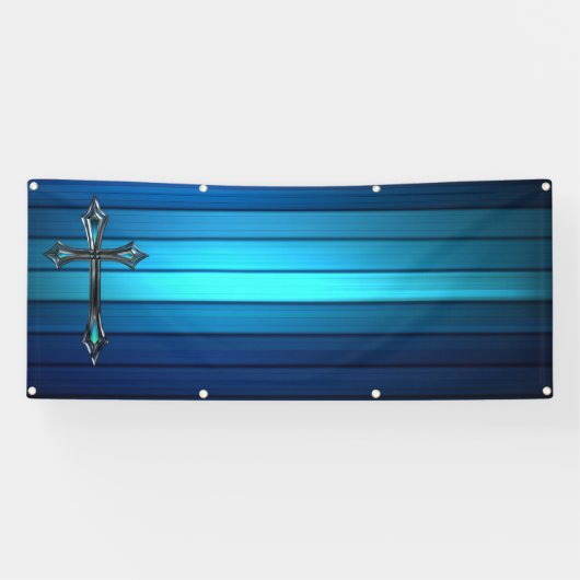 Blauwe blauwe plank Lange blanco kerk Spandoek (Horizontaal)