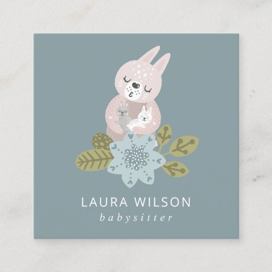 BLAUWE BLAUWE VLOEISTOFFEN BEER HUG BABY NANNY VIERKANTE VISITEKAARTJE (Voorkant)