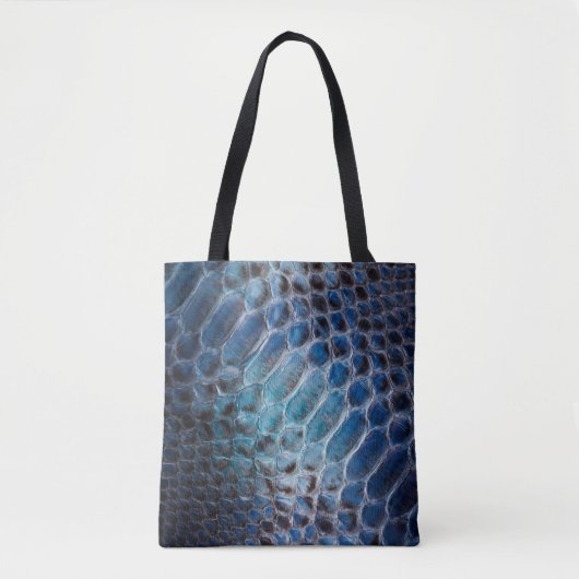 Blauwe, blauwe, zwarte, lederslang tote bag (Voorkant)