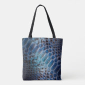 Blauwe, blauwe, zwarte, lederslang tote bag (Achterkant)