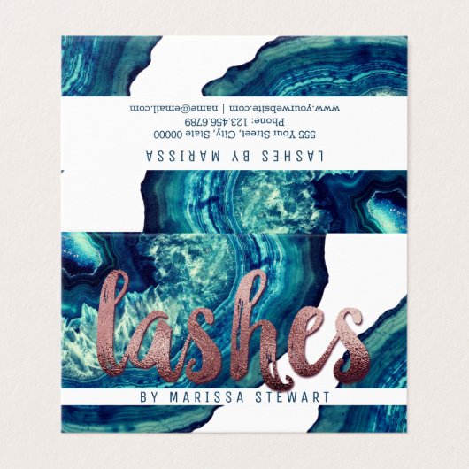 Blauwe Blauwgroen Agate Geode Stone Roos Gold Lash Visitekaartje (Buitenkant ongevouwen)