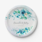 Blauwe blauwgroen bloemen bloemen papieren bordje (Voorkant)