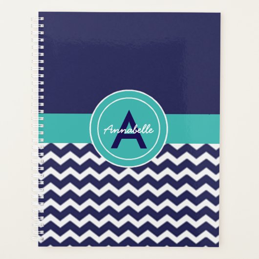 Blauwe Blauwgroen Chevron Planner (Voorkant)