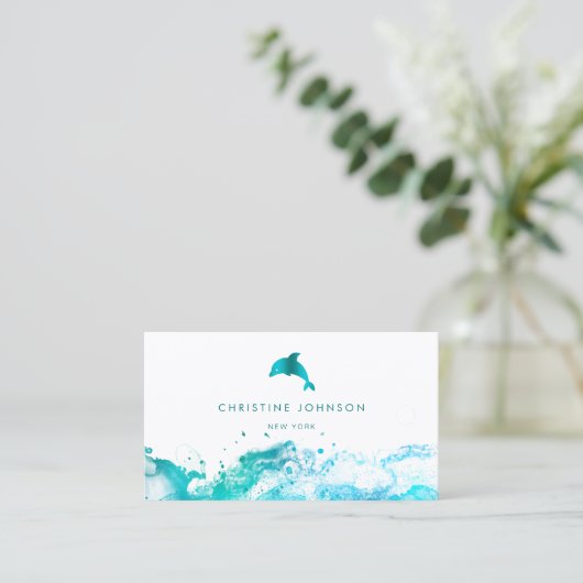Blauwe blauwgroen dolfijn logo visitekaartje (Staand voorkant)