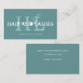 Blauwe Blauwgroen  Elegant Monogrammen Hair Lashes Visitekaartje (Voorkant / Achterkant)