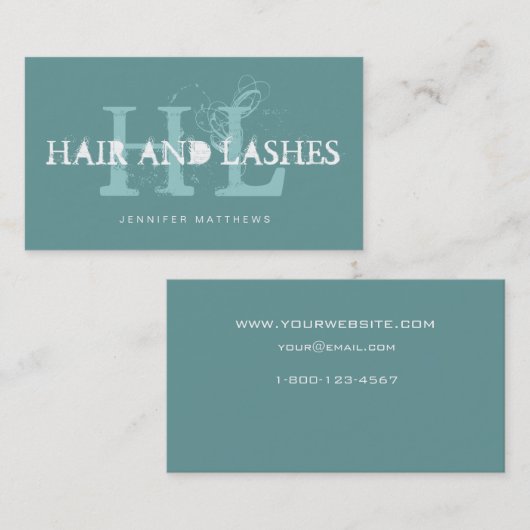 Blauwe Blauwgroen  Elegant Monogrammen Hair Lashes Visitekaartje (Voorkant / Achterkant)