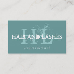 Blauwe Blauwgroen  Elegant Monogrammen Hair Lashes Visitekaartje