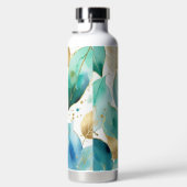 Blauwe, Blauwgroen en gouden bladeren Waterfles (Rechts)