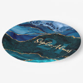 Blauwe, Blauwgroen en goudglitter Peacock Agate Bi Papieren Bordje (Gekanteld)