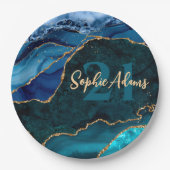 Blauwe, Blauwgroen en goudglitter Peacock Agate Bi Papieren Bordje (Voorkant)