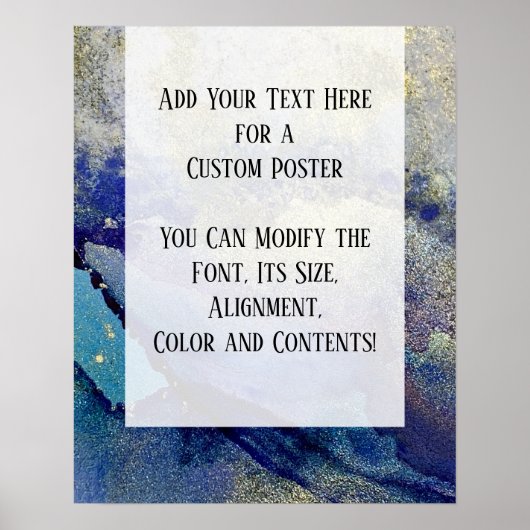 Blauwe, Blauwgroen en goudkleurige alcoholinkt Poster (Voorkant)