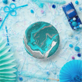 Blauwe, Blauwgroen en turquoise marmer fluid Art Papieren Kommen (Feest)
