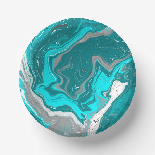 Blauwe, Blauwgroen en turquoise marmer fluid Art Papieren Kommen (Voorkant)