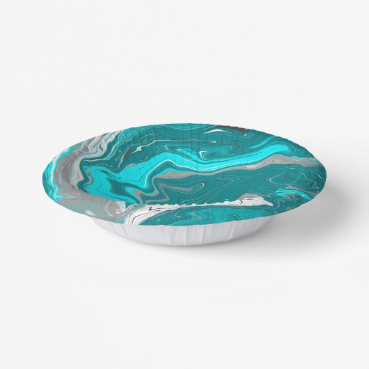 Blauwe, Blauwgroen en turquoise marmer fluid Art Papieren Kommen (Gebogen)