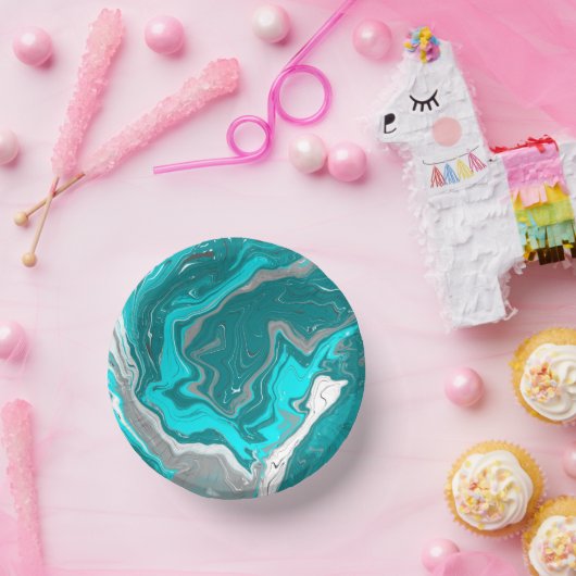 Blauwe, Blauwgroen en turquoise marmer fluid Art Papieren Kommen (Feest)