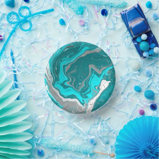 Blauwe, Blauwgroen en turquoise marmer fluid Art Papieren Kommen (Feest)