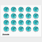 Blauwe, Blauwgroen en turquoise marmer fluid Art Ronde Sticker (Vel)