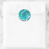 Blauwe, Blauwgroen en turquoise marmer fluid Art Ronde Sticker (Tas)