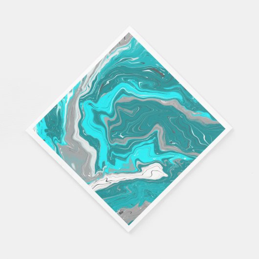 Blauwe, Blauwgroen en turquoise marmer fluid Art Servet (Hoek)