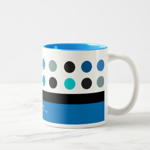 Blauwe, Blauwgroen en witte polka stippen Modern D Tweekleurige Koffiemok