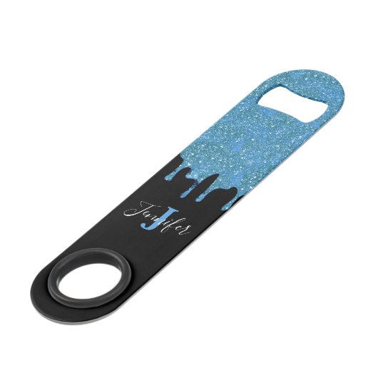 Blauwe Blauwgroen en zwarte glazen flesopening voo Speed Flessenopener (Achterkant Gekanteld)