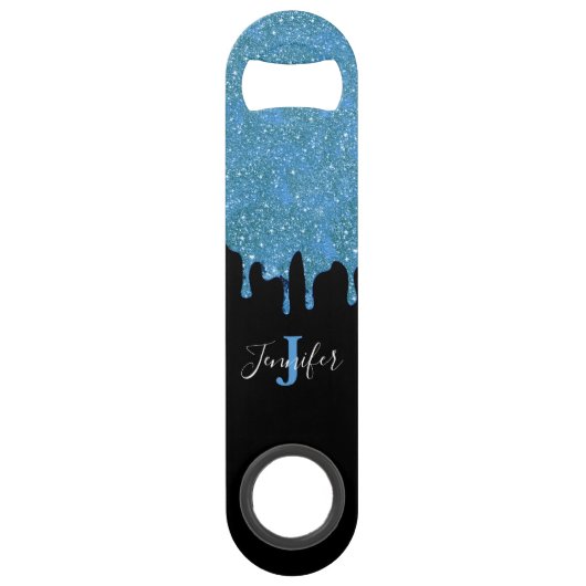 Blauwe Blauwgroen en zwarte glazen flesopening voo Speed Flessenopener (Voorkant)