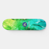 Blauwe Blauwgroen gele groene vloeibare inkt, mono Persoonlijk Skateboard (Horizontaal)