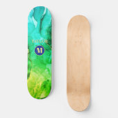 Blauwe Blauwgroen gele groene vloeibare inkt, mono Persoonlijk Skateboard (Voorkant)