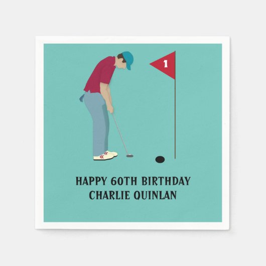 Blauwe Blauwgroen Golfer Thed Napkins Servet (Voorkant)