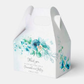 Blauwe blauwgroen groene bloemen florale bruiloft bedankdoosjes (Voorkant Zijde)