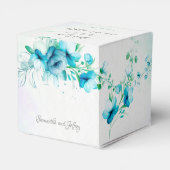 Blauwe blauwgroen groene bloemen florale bruiloft bedankdoosjes (Achterkant)