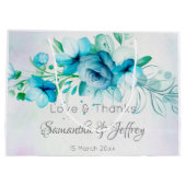 Blauwe blauwgroen groene bloemen florale huwelijks groot cadeauzakje (Achterkant)