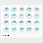 Blauwe blauwgroen groene bloemen florale trouwenve ronde sticker (Vel)