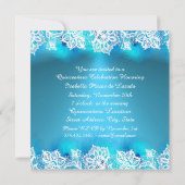 Blauwe Blauwgroen kant en zilver Lijst Quinceanera Kaart (Achterkant)