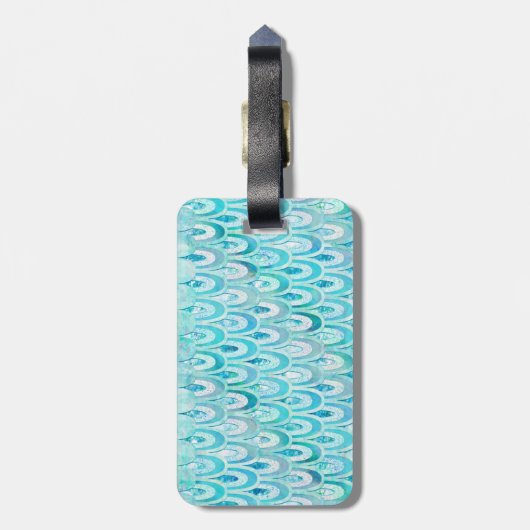 Blauwe Blauwgroen kleine zeemeerminnen schaaltjes  Bagagelabel (Achterkant verticaal)