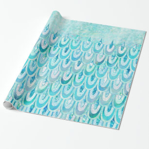 Blauwe Blauwgroen kleine zeemeerminnen schaaltjes Cadeaupapier