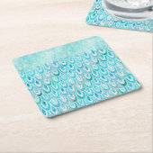 Blauwe Blauwgroen kleine zeemeerminnen schaaltjes  Kartonnen Onderzetters (Schuin)