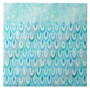 Blauwe Blauwgroen kleine zeemeerminnen schaaltjes  Tegeltje